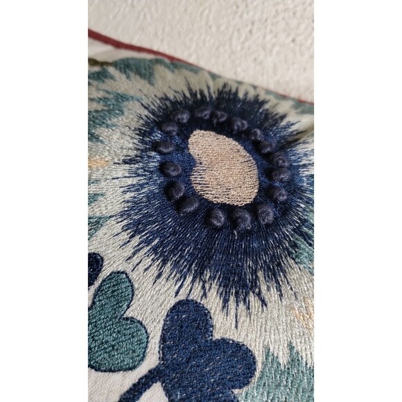 Pier 1 Imports Floral Embroidered Lumbar Pillow Blue Yellow Orange Zipper 19x13 - Picture 5 of 7